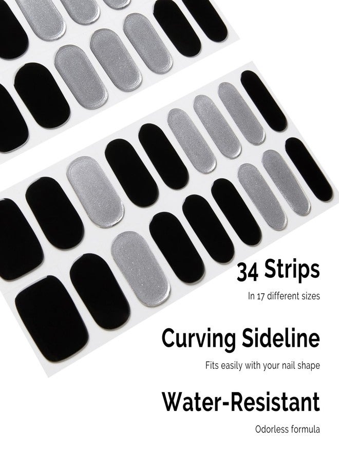 NAILOG Semi Cured Gel Nail Strips - NAILOG 34 Pcs Silver Black Nail Stickers Extra Long Wraps with Glossy Gel Finishing for Autumn Winter, Reckless - Image 3